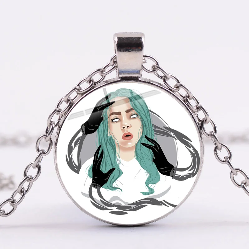 Style 11 SONGDA Hot Billie Eilish, ожерелье для фанатов, модная певица, Harajuku, принт, стеклянный кабошон ручной работы, ожерелье с подвеской, металлическая цепочка в стиле панк - Окраска металла: Style 11