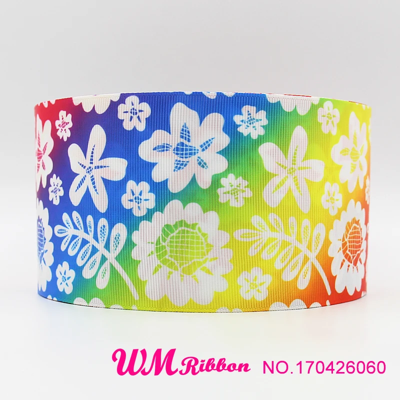 

Q&N ribbon 3inch 75mm 170426060 flower printed grosgrain ribbon webbing 50yards/roll for headband free shipping