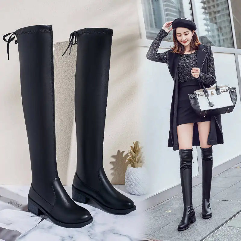 INS/популярные женские ботфорты выше колена модные Бархатные Высокие сапоги в