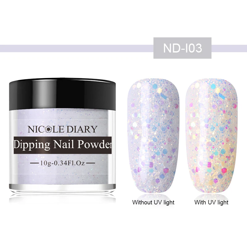 ND-I03 NICOLE DIARY 10 г блеск погружающийся порошок для ногтей пигмент пыль светильник чувствительные хлопья Блестки Дизайн ногтей украшения Советы - Цвет: ND-I03