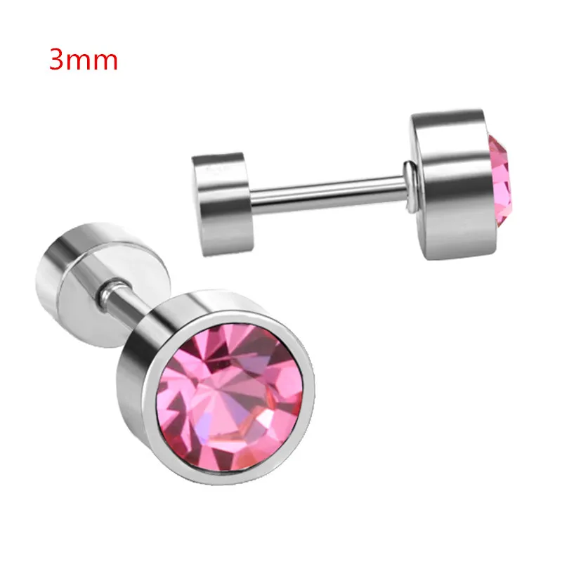 3mm silver rose red Роскошные Синие/красные/белые/розовые круглые серьги-гвоздики с кубическим цирконием ААА для чувствительных ушей,, вечерние серьги для девушек/подарок - Окраска металла: 3mm silver rose red