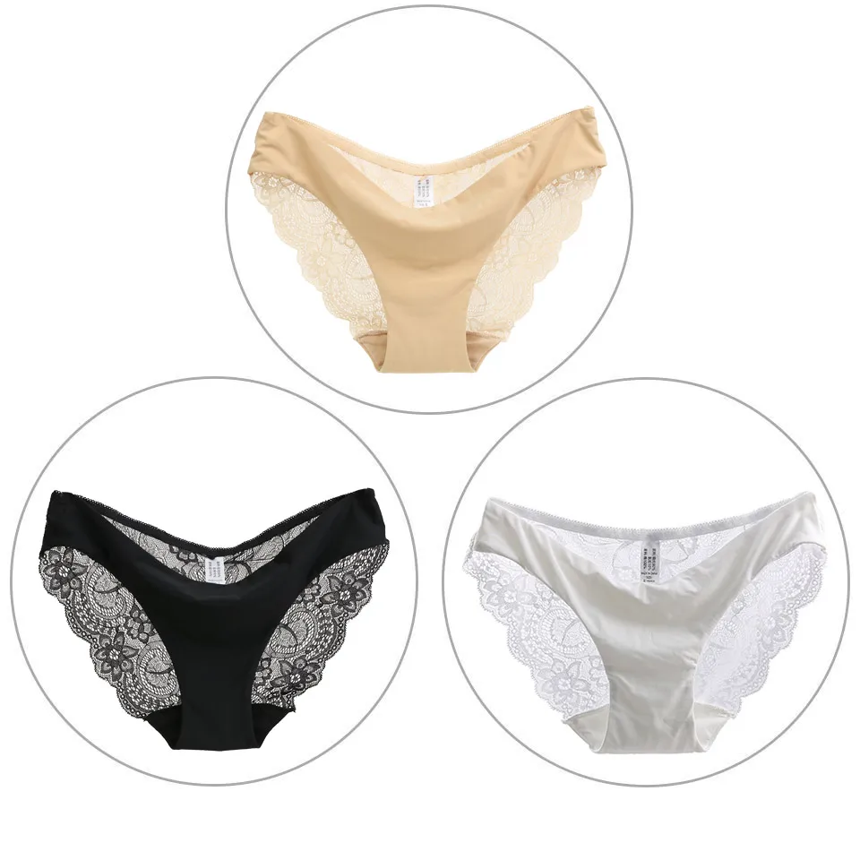 khaki black white 3 шт./лот, сексуальные кружевные женские трусы, бесшовное однотонное нижнее белье, женские трусики, горячая Распродажа, прозрачные S-XXL размера плюс, нижнее белье, хлопковое женское белье - Цвет: khaki black white