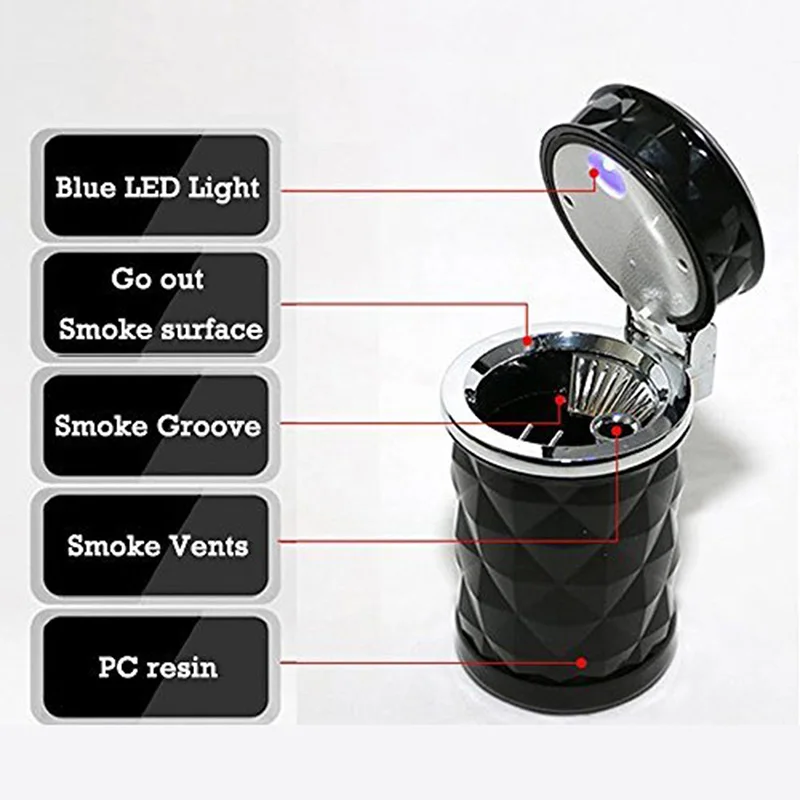 Luxury Car Accessories LED Light Ashtray Universal Cigarette Cylinder Holder Styling Mini Carro Cinzeiro|Пепельница в авто| |