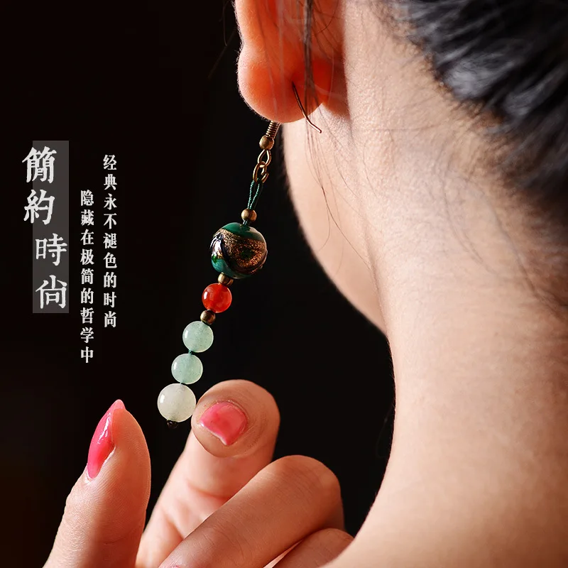 Новые оригинальные ручной работы глазированное Стекло Висячие серьги синий