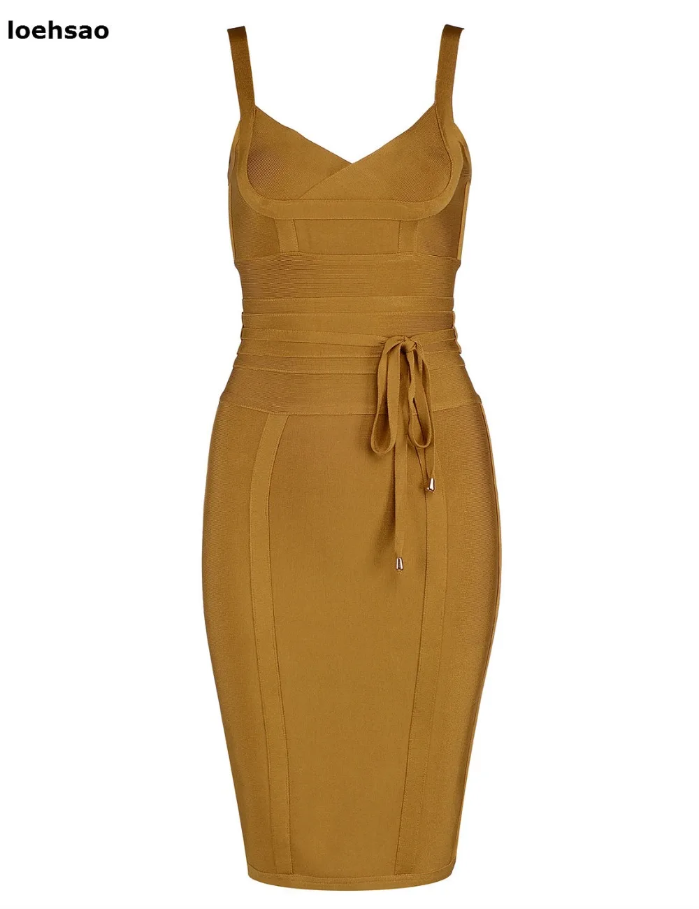 Новое поступление 2017 облегающее Бандажное платье знаменитостей золотистого и