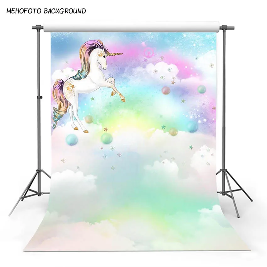 5x7ft винил фотографии фонов радуги и облака фон с единорогом на день рождения