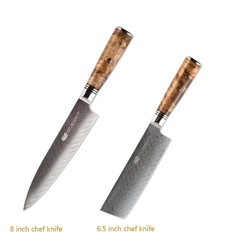 2 pcs-b FINDKING 6 комплект ножей AUS-10 Дамасская сталь Sapele деревянная ручка стрелы шаблон набор ножей из дамасской стали 67 слоев шеф-повара кухонный нож - Цвет: 2 pcs-b
