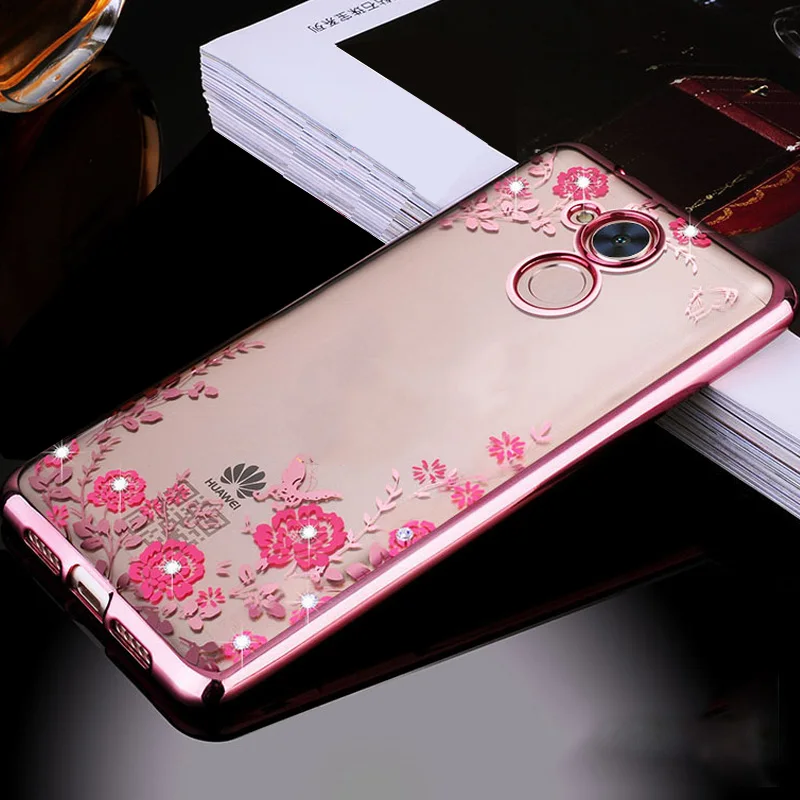 Мягкий чехол из ТПУ для Huawei Honor 6c Pro блестящее покрытие цветок роскошный с