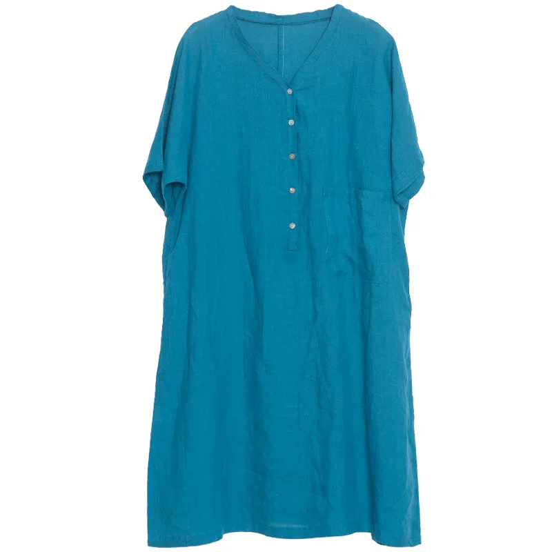 Повседневное летнее платье с v образным вырезом свободное однотонное обычное