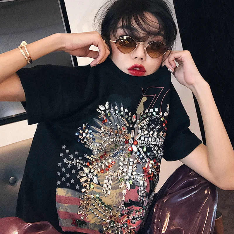 Футболка LANMREM женская с коротким рукавом и блестками|Футболки| |