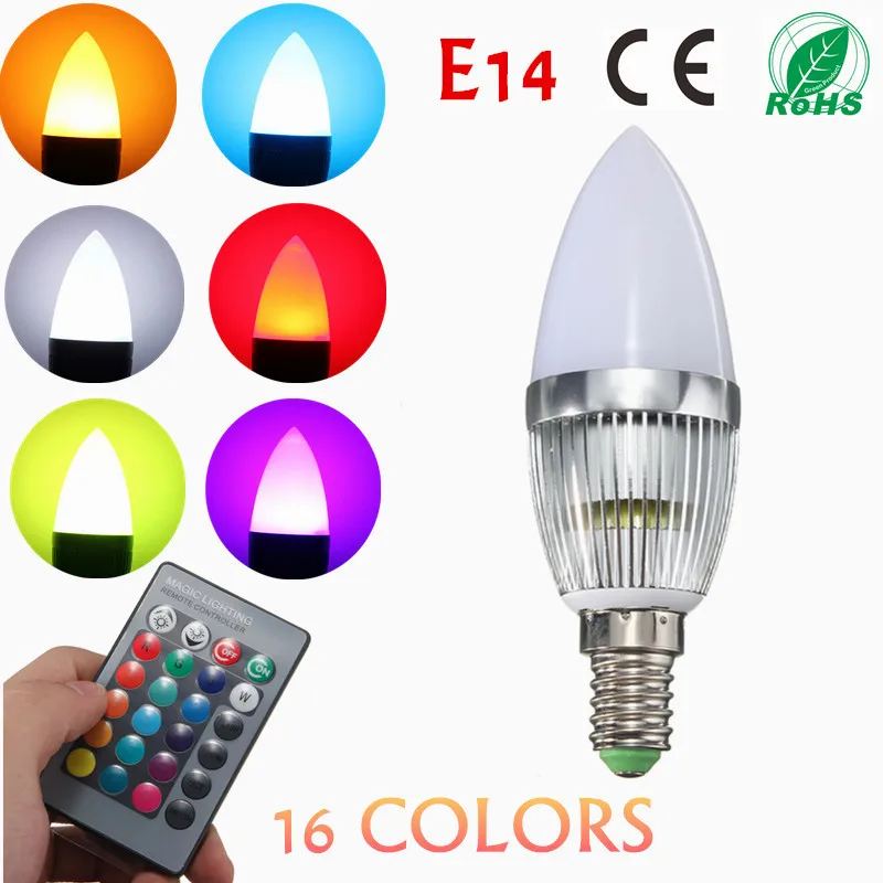 30 шт./50 шт. E14 B22 3 Вт RGB Светодиодная лампа-свеча 16 менясветильник цветов