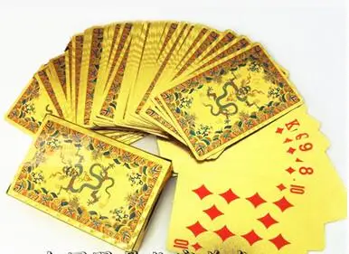 24K золотой фольги Покер карты казино игральные карты покрытием игры с деревянной коробке специальный подарок Texas Hold'em хороший Juegos де меса покер - Цвет: Chinese dragon