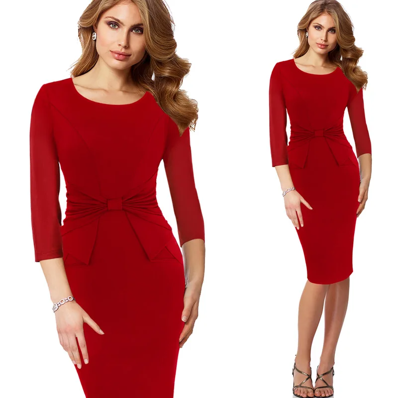 Vfemage Винтаж одноцветное цвет печати рюшами Лук носить на работу молнии vestidos Bodycon Офис Вечерние Партии Женское облегающее платье 361