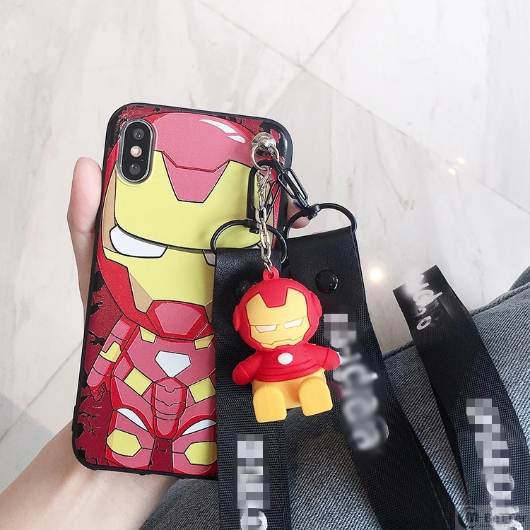 Iron Man Для samsung S9/10 plus чехол для телефона Galaxy note 8/9 мультяшный Железный человек оболочка S6/S7edge S8+ мягкий чехол летучая мышь человек паук держатель ремень - Цвет: Iron Man