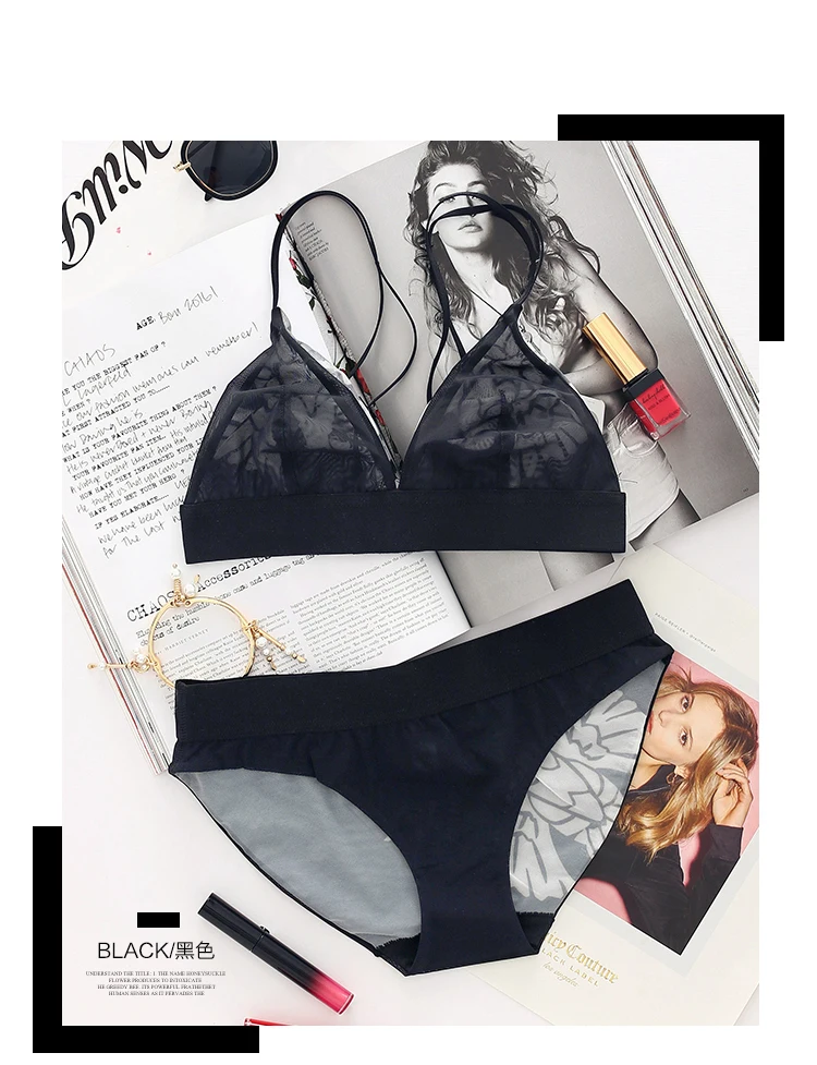 Сексуальный комплект нижнего белья с принтом без косточек тонкий кружевной