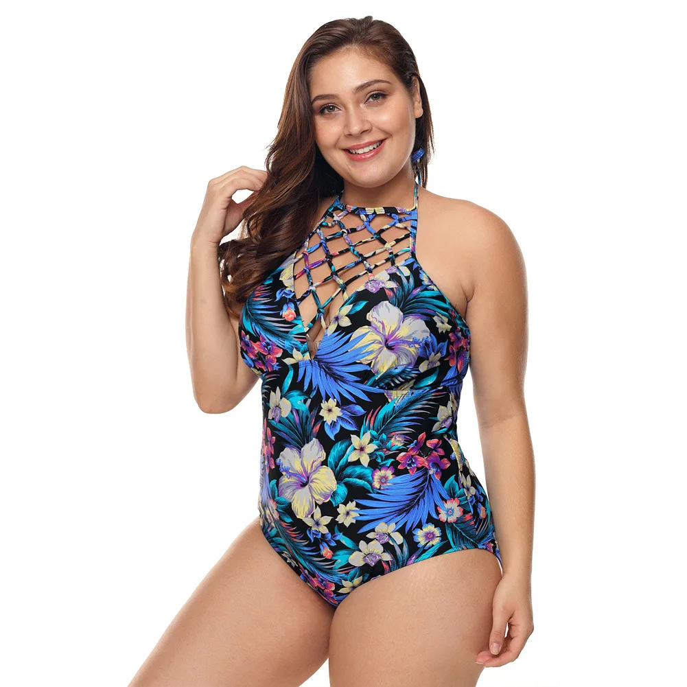 DAZONWAY One-piece Swimsuit 2019 Female Neckline Cross Hot Spring Bikini Women Conservative Back Printed Swimwear XXXL | Спорт и