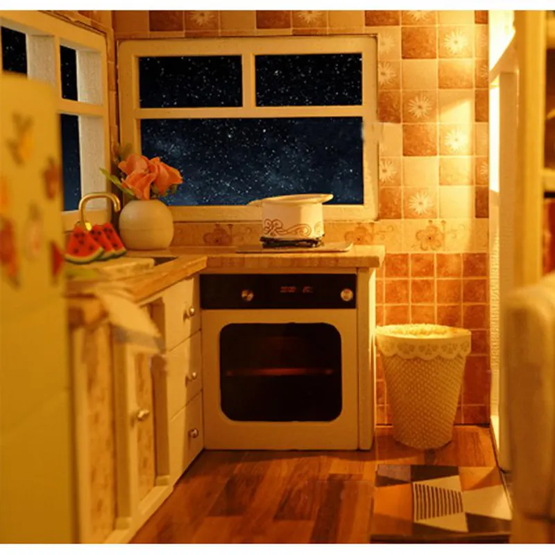 Кукольный домик Cuteroom Миниатюрный Домик DIY с деревянная мебель для дома время