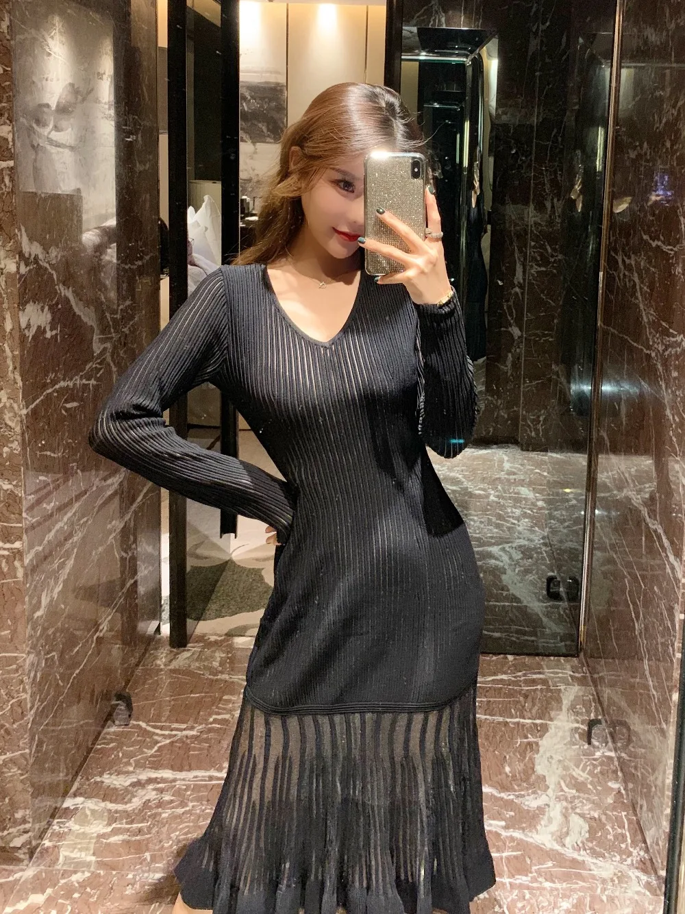 

2019 New Arrival Women black V-Neck long sleeve dresses Vestidos Celebrity evening Party bodycon Bandage dress wholesale