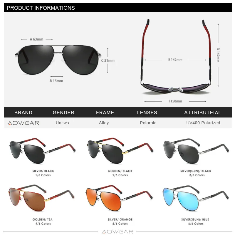 AOWEAR, классические мужские солнцезащитные очки, мужские, авиационные, алюминиевые, поляризационные, солнцезащитные очки, мужские,, фирменный дизайн, HD очки, зеркальные очки