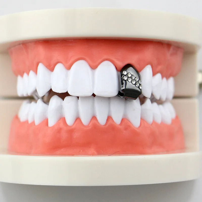 Хип хоп однозубные коронки 4 цвета с прозрачной кристальной инкрустацией хип