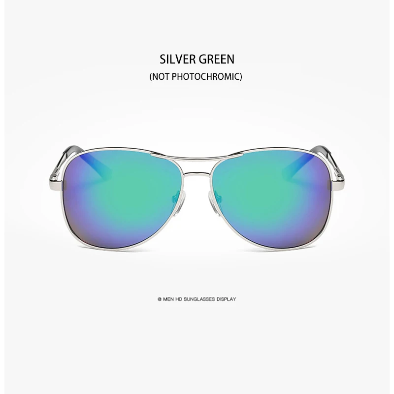 SILVER GREEN Пилот солнцезащитные очки мужские брендовые дизайнерские солнцезащитные очки женские поляризованные очки для вождения мужские фотохромные авиаторы поляризованные солнцезащитные очки - Цвет линз: SILVER GREEN