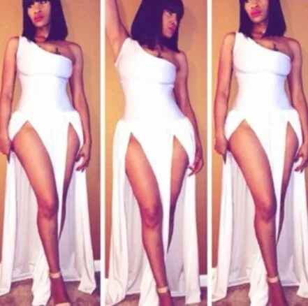 2014 New Hot Summer Sexy Women White One Shoulder Jumpsuit Hollow Out Open Front Pants Clubwear | Женская одежда