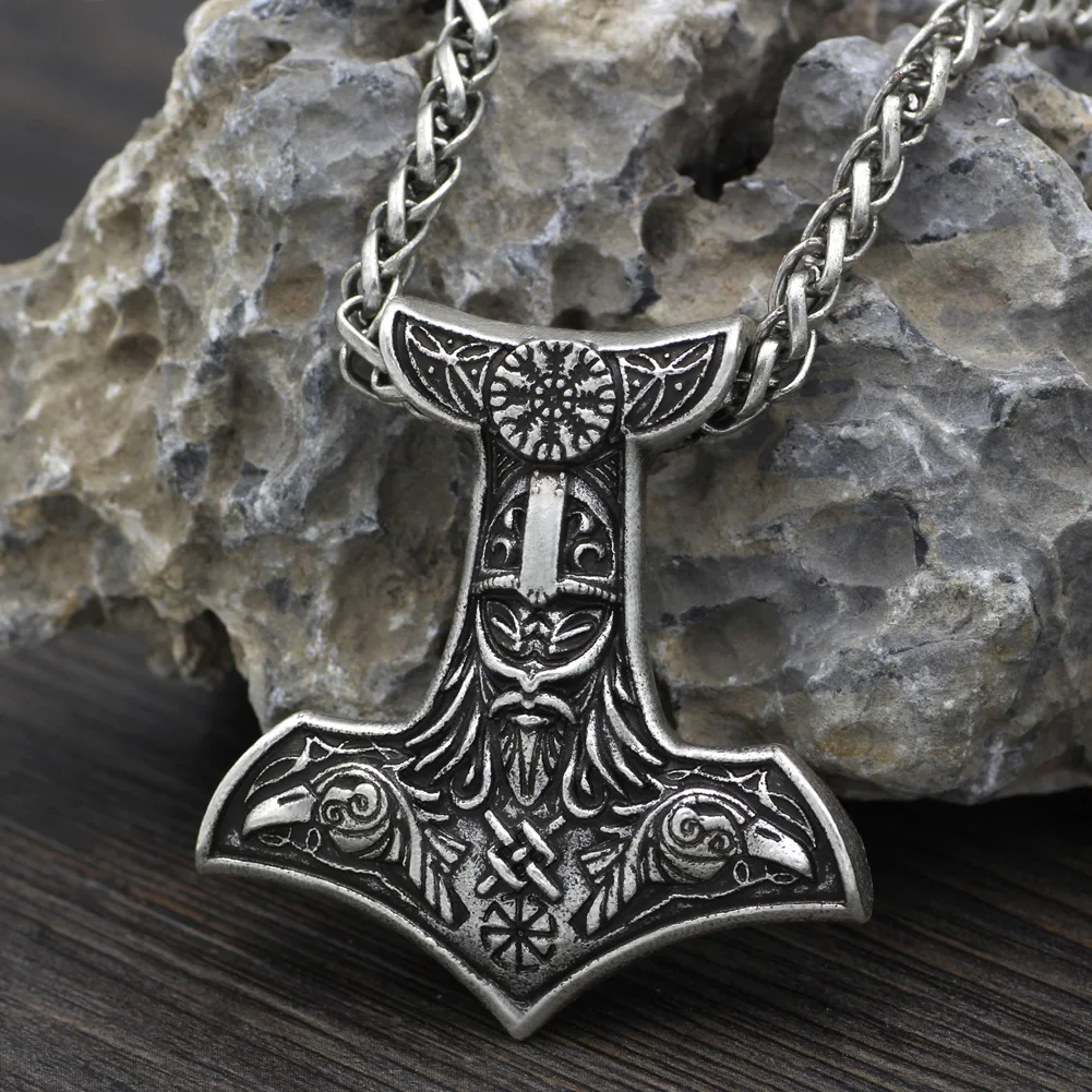 Youe Shone мужское амулет викинга Odin лицо с Ворон Тор ожерелье молоток узел кулон