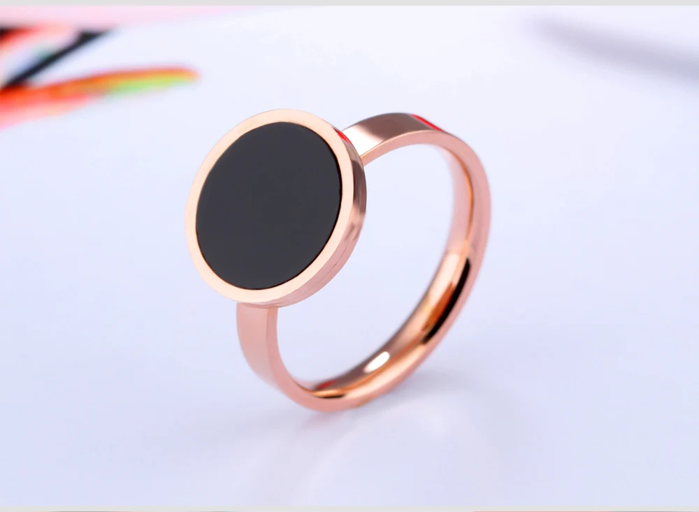 BOBOTUU Titanium Steel Chic Rings For Women Rose Gold Color Never Fade Black Acrylic Female Finger Wedding Bands Gift BR17041