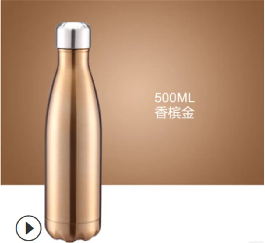 Champagne gold Европейский стиль, портативная бутылка для воды с вакуумной изоляцией из нержавеющей стали, Герметичный Термос с двумя стенками, горячая/холодная, 500 мл, для путешествий на открытом воздухе - Цвет: Champagne gold