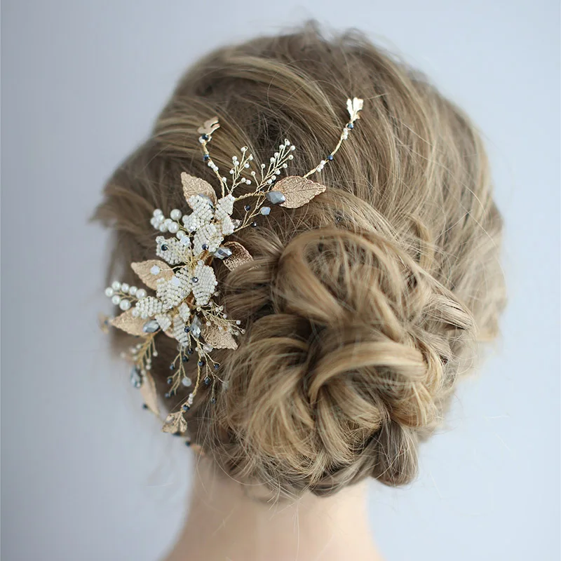 Vintage Bridal Hair Accessories Beads Gold Barrette Claws Headpiece Wedding Dress Hair Clip For Party