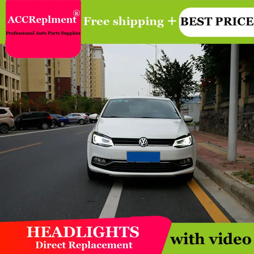 

Car Styling for VW Polo Headlights Volkswagen New Polo LED Headlight 2011-2018 Lens Double Beam H7 HID Xenon day light running