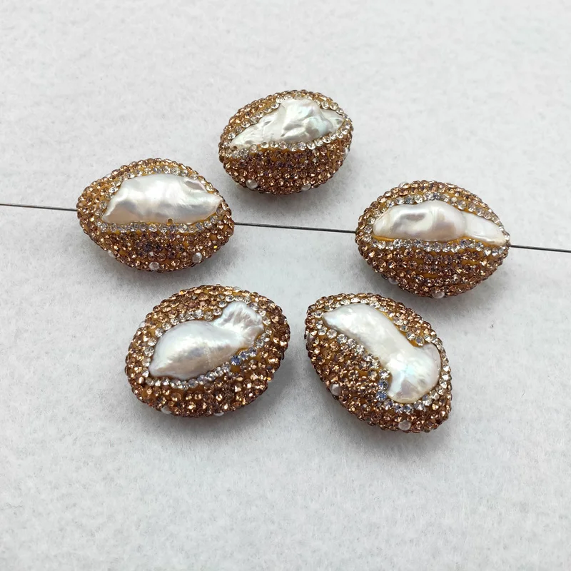 

10Pcs Rhinestone Paved Nature Pearl Connector Beads,loose Bead,for Jewelry DIY Bracelet Necklace Making BD361