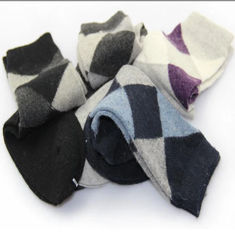10Pairs/Lot Men Socks rhombus autumn and winter thickening thermal wool Socks