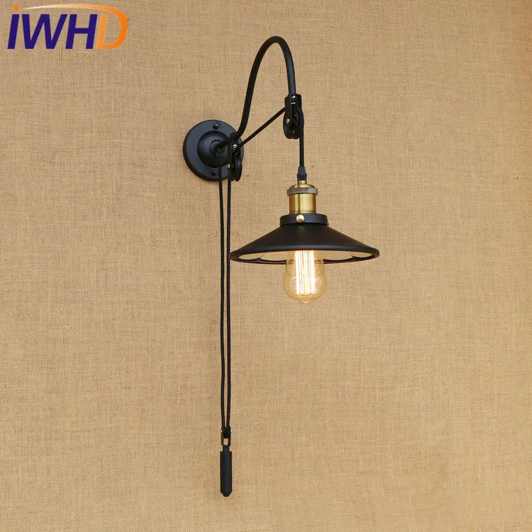 IWHD Лофт стиль Лифт Эдисон бра промышленный настенный светильник Железное