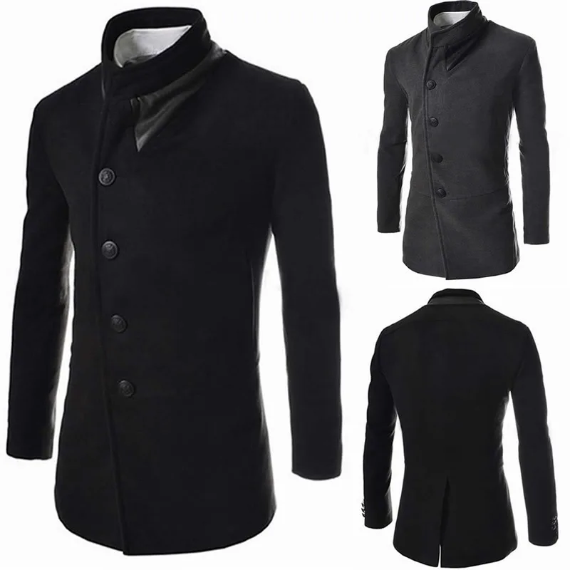 

Casual Mens Coat Wool Blend Trench Jacket Slim Fit Lapel Outwear Overcoat