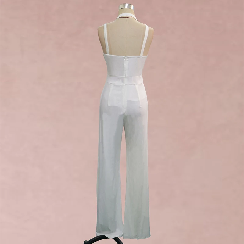 

Women Summer Hollow Out Jumpsuits Sexy V-Neck Backless Wide Leg Pant Jumpsuit Overalls Female 2020 Elegant White Long Rompers