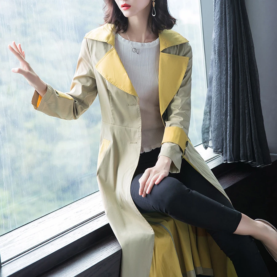 Повседневный Тренч с принтом новинка весны 2019 женское длинное черное винтажное