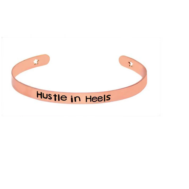 

3 Colors Hustle In Heels Stylish Men/Women Bangles Inspirational Open Cuff Mantra Bracelets For Women