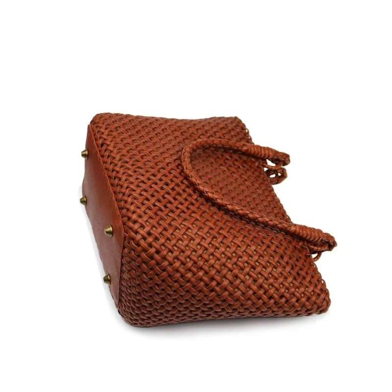 Женская вязаная сумка ручной работы из натуральной кожи маленькая плетеная