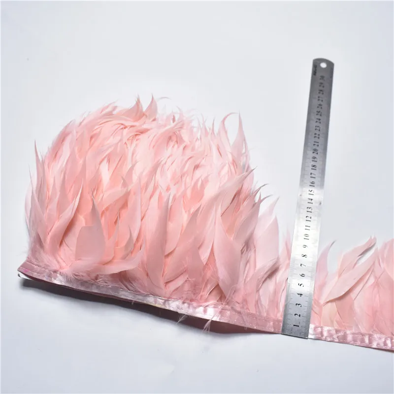 Shell Pink 1 ярдов курица/перо фазана отделка 10-15 см рукоделие красное перо diy Перья для поделки, юбка тонкий свадебное украшение сантехника - Цвет: Shell Pink