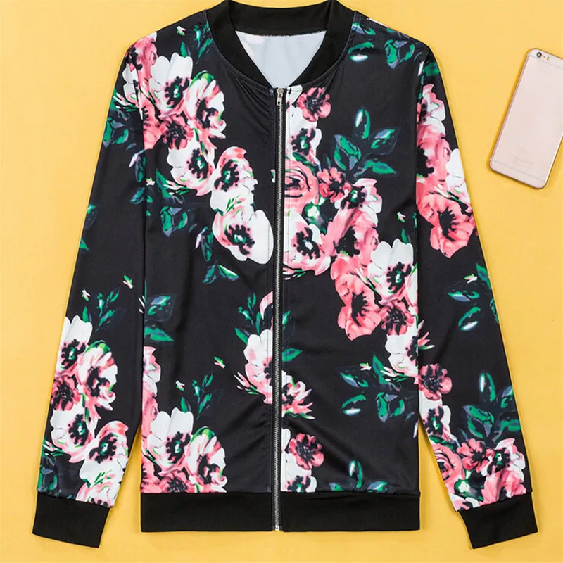 Женская куртка бомбер винтажная с цветочным принтом на молнии|floral bomber|bomber coatjackets