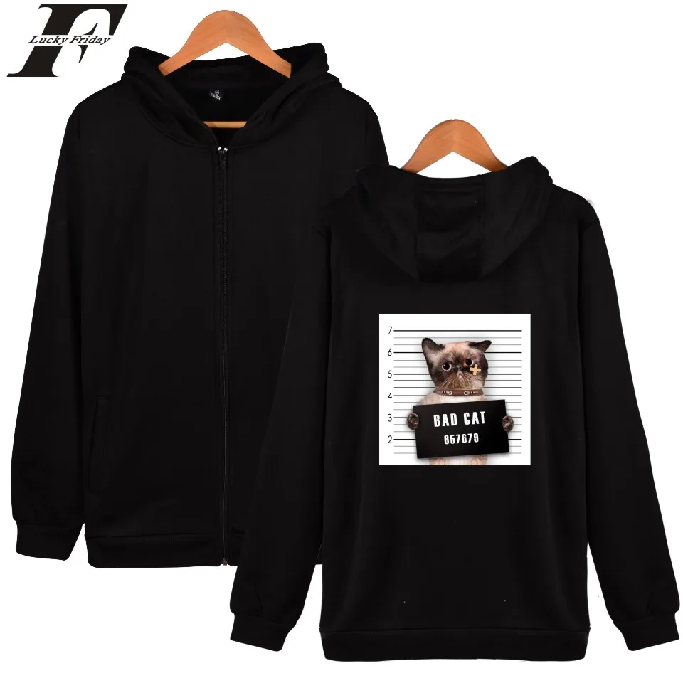 LUCKYFRIDAYF Bad Cat толстовка мужская с капюшоном забавным рисунком кошки фото зимнее