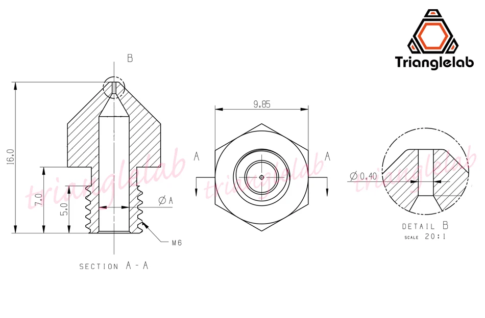 Trianglelab высокотемпературная закаленная сталь Ultimaker сопла 2,85 мм/3,0 для PEI PEEK или углеродное волокно для Ultimaker 3D принтер