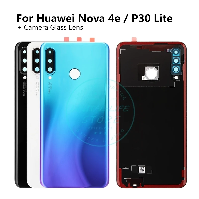 Оригинальный чехол для задней батареи Huawei Nova 4e / P30 Lite + стеклянная линза камеры