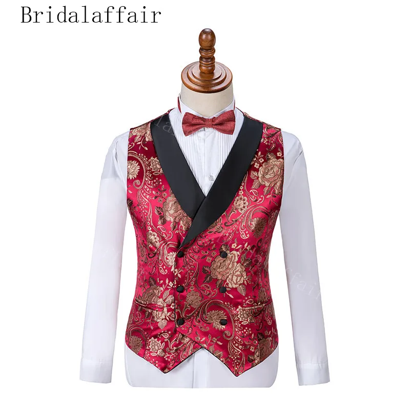 Bridalaffair элегантный пион цветы жаккард Мужские свадебные костюмы Slim Fit 3 шт смокинг