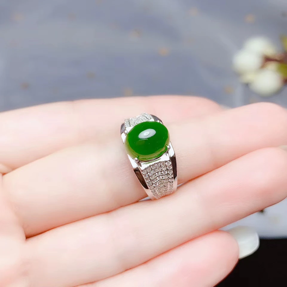 green Hetian jade ring for women with silver jewelry