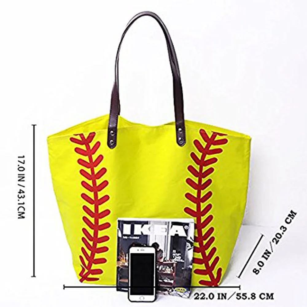 Yellow Softball Canvas Tote Bag Mom Purse Handbag With Interizor Zipper Pocket Quality Promised |