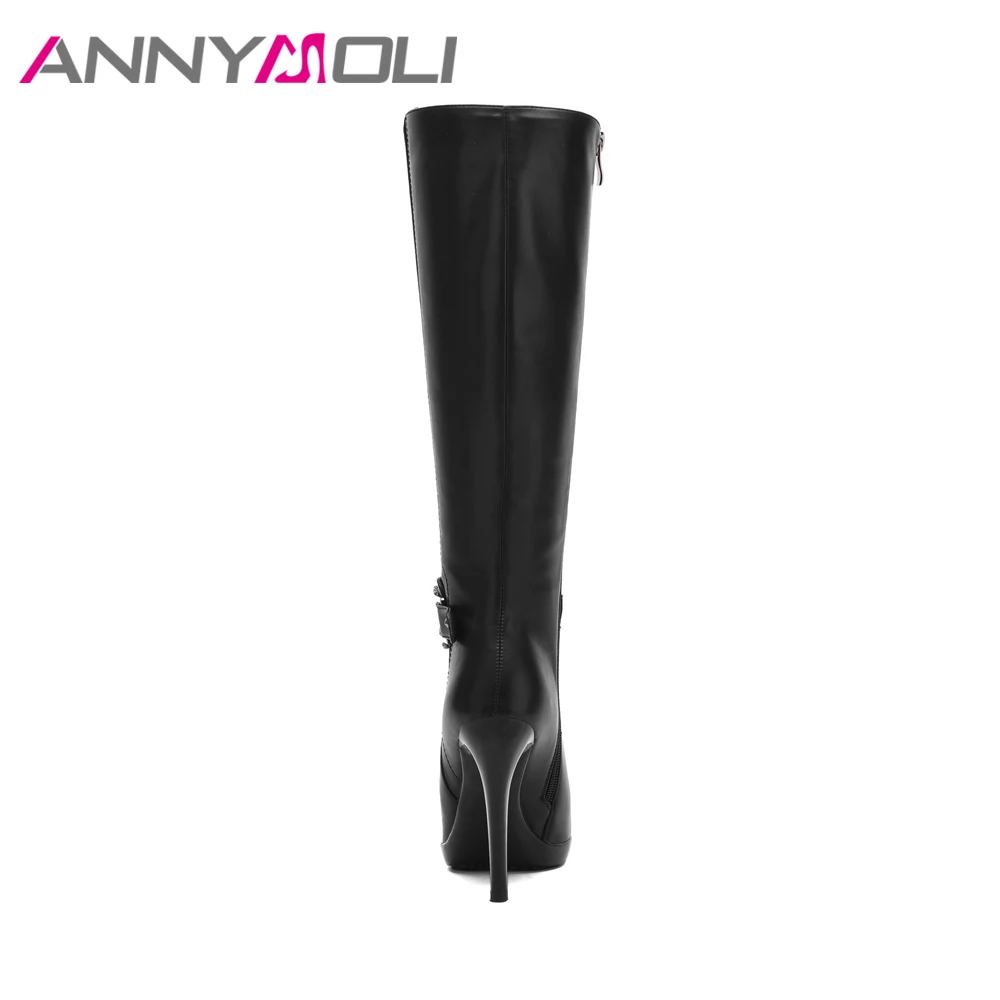 ANNYMOLI/женские сапоги Зимние до колена Сапоги на платформе и высоком каблуке с