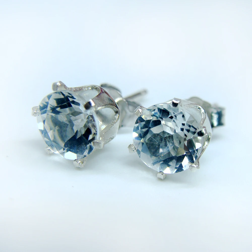 Женская серьга с аквамарином ювелирное изделие из серебра 925 пробы 5 мм|natural aquamarine