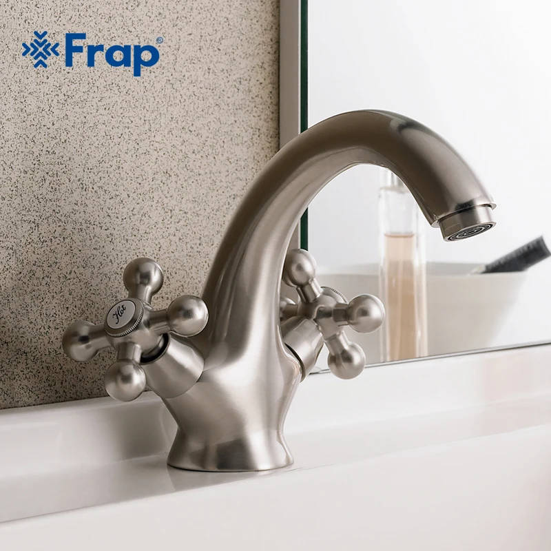 

Frap Brass Body Nickel Brushed Bathroom basin faucets Two handles Retro color F1019-5